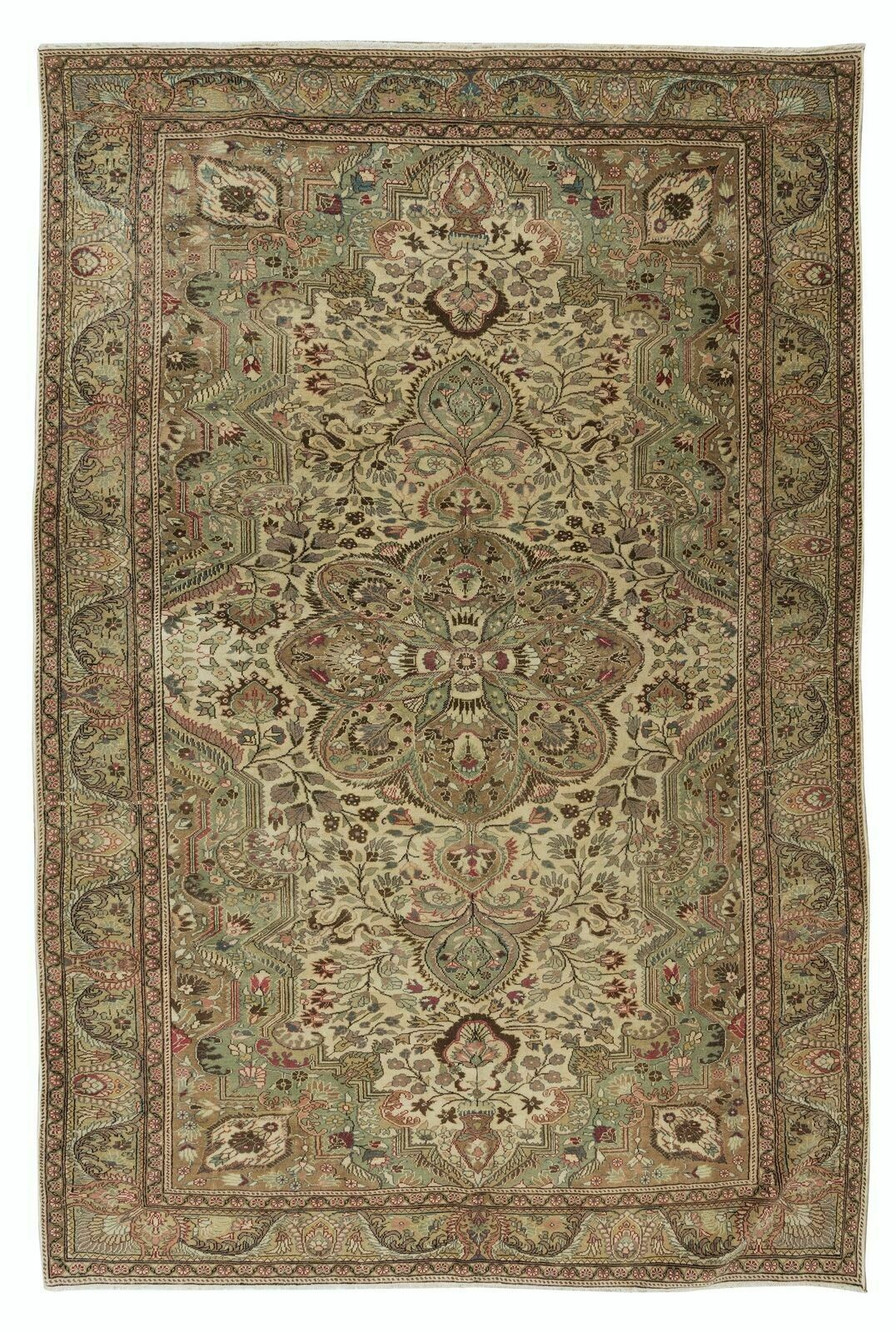 6.6x9.8 Ft Hand Knotted Vintage Anatolian Rug, Medallion Design, Wool Pile