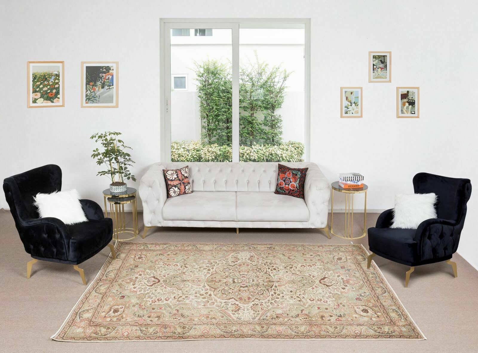 6.6x9.8 Ft Hand Knotted Vintage Anatolian Rug, Medallion Design, Wool Pile photo furniture