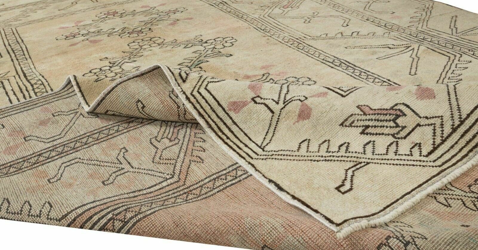 6x8.7 Ft Hand Knotted Vintage Turkish Milas Rug, 100% Wool photo for sale