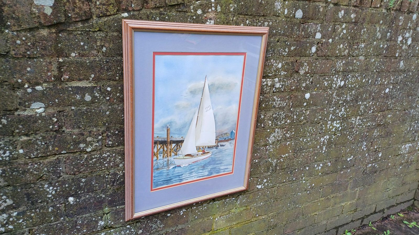 Large Original Watercolour Of A Yacht Leaving A Harbour, Jetty, Quay   Seaside, Maritime, Boating Scene photo furniture