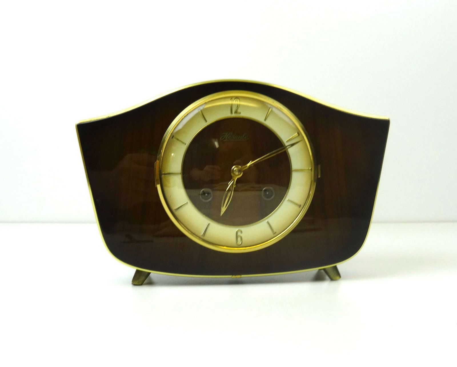 Rare 60s Mid Century Teak Chimny Desk Clock By Hermle