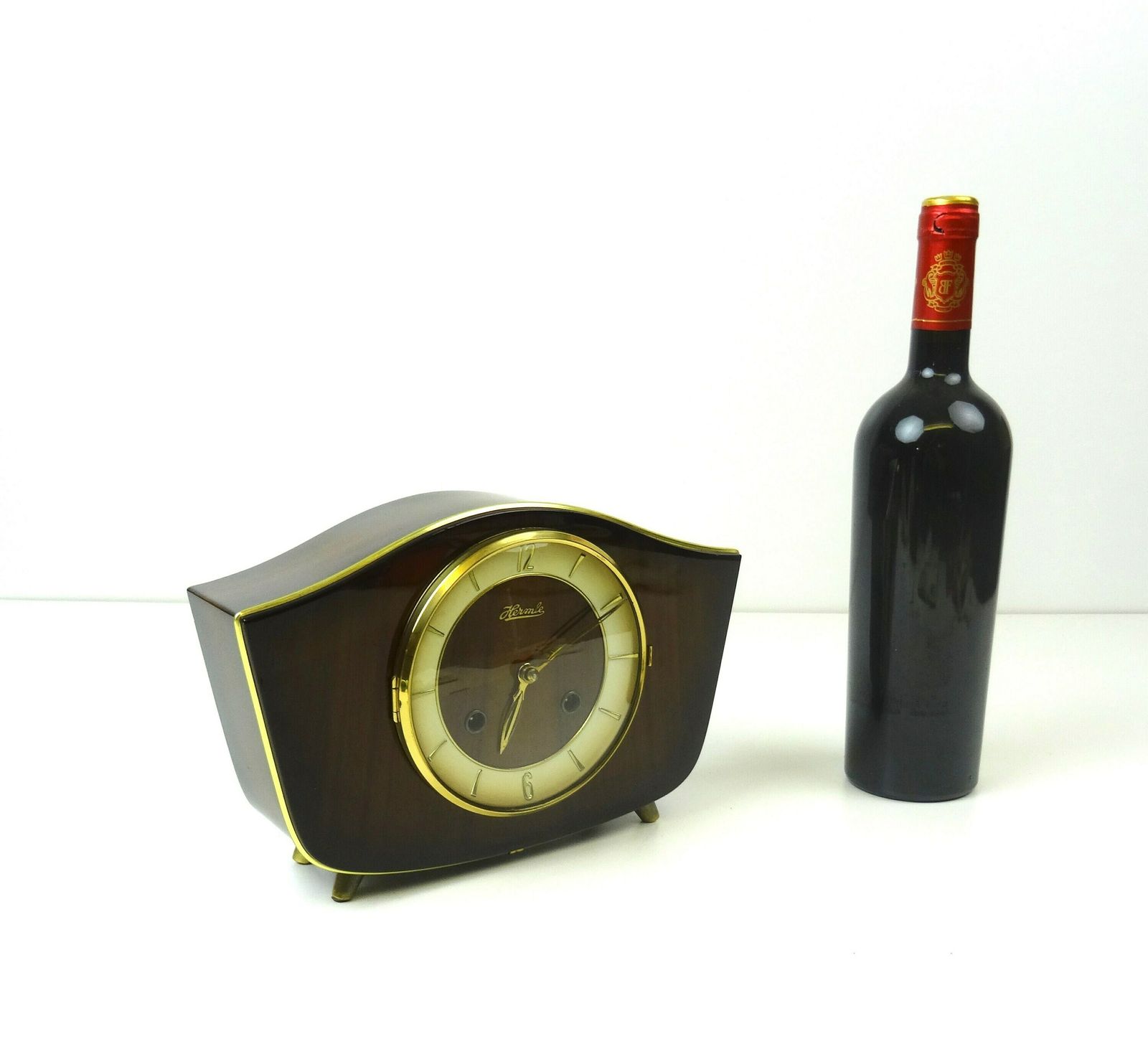 Rare 60s Mid Century Teak Chimny Desk Clock By Hermle photo for sale