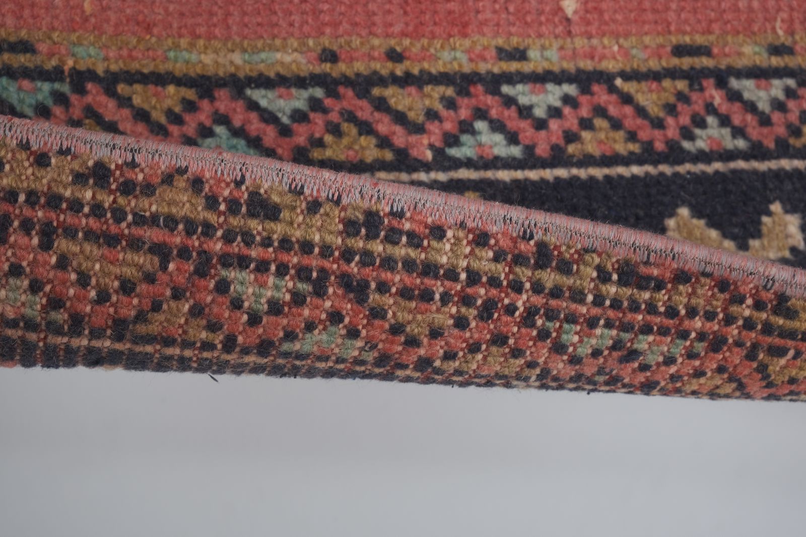 Vintage Geometric Design Turkish Anatolian Runner Rug 2'' X 12'4'' photo 550.0