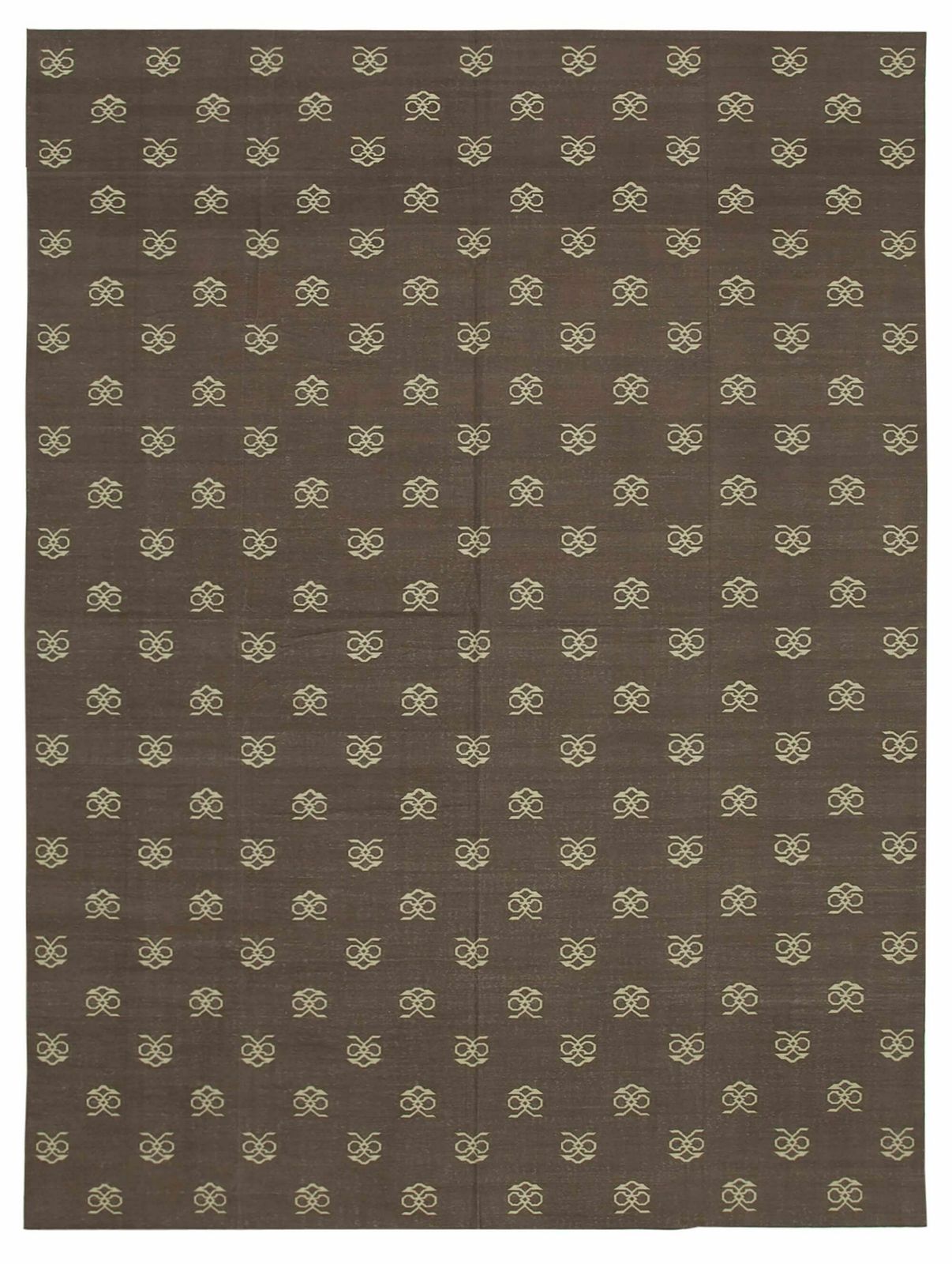 9x12 Brown Dhurrie Rug, Late 20th Century