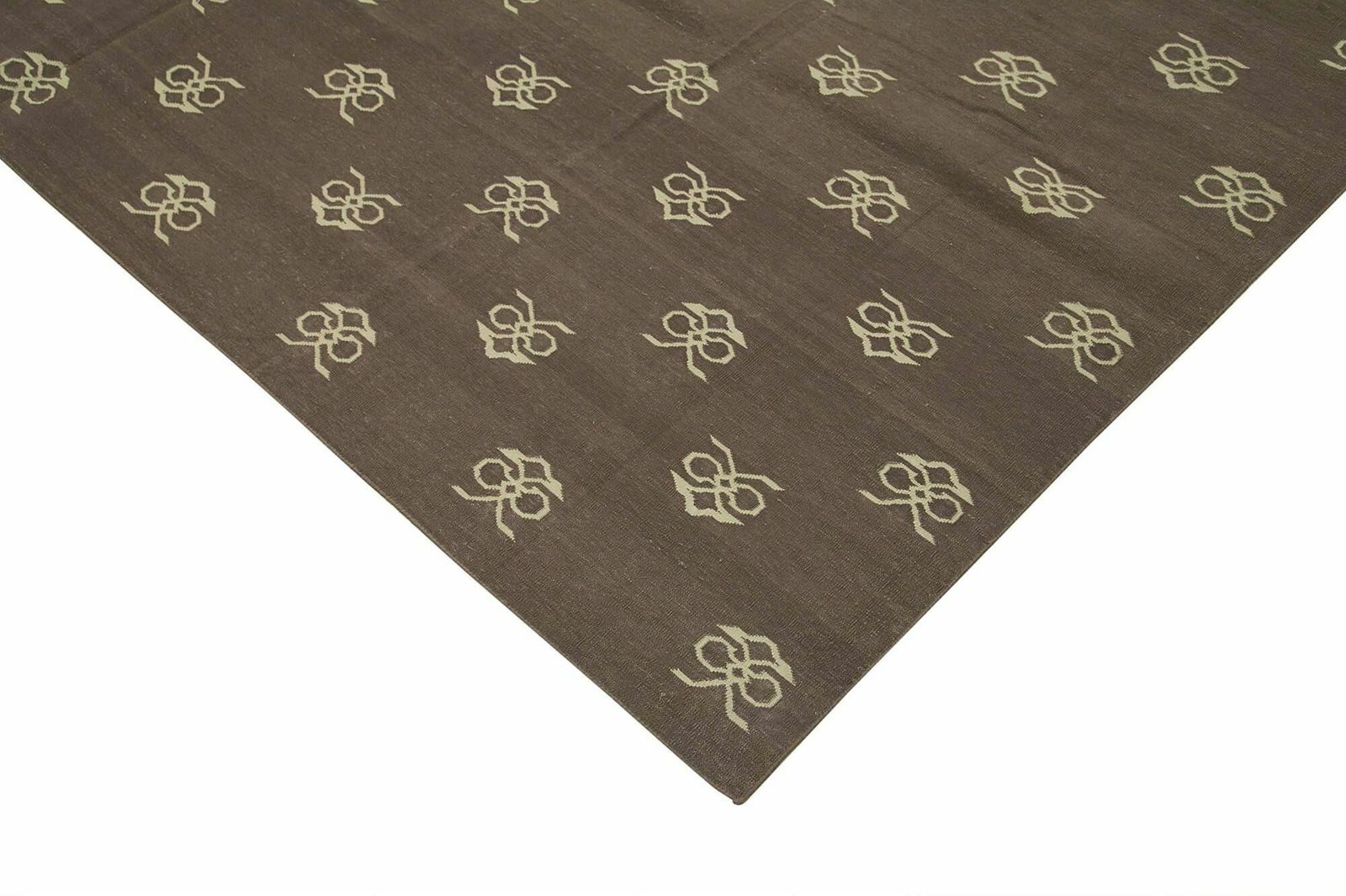 9x12 Brown Dhurrie Rug, Late 20th Century photo Textiles
