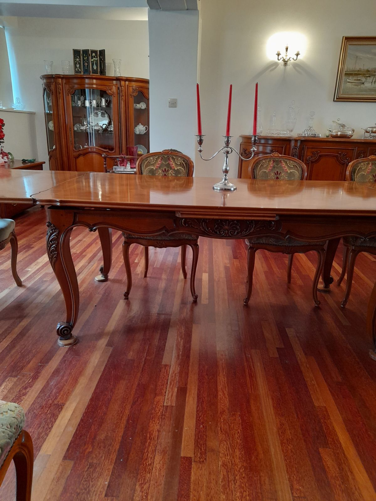 Louis XV Style Extendable Parquet Dining Table And 8 Chairs. photo for sale
