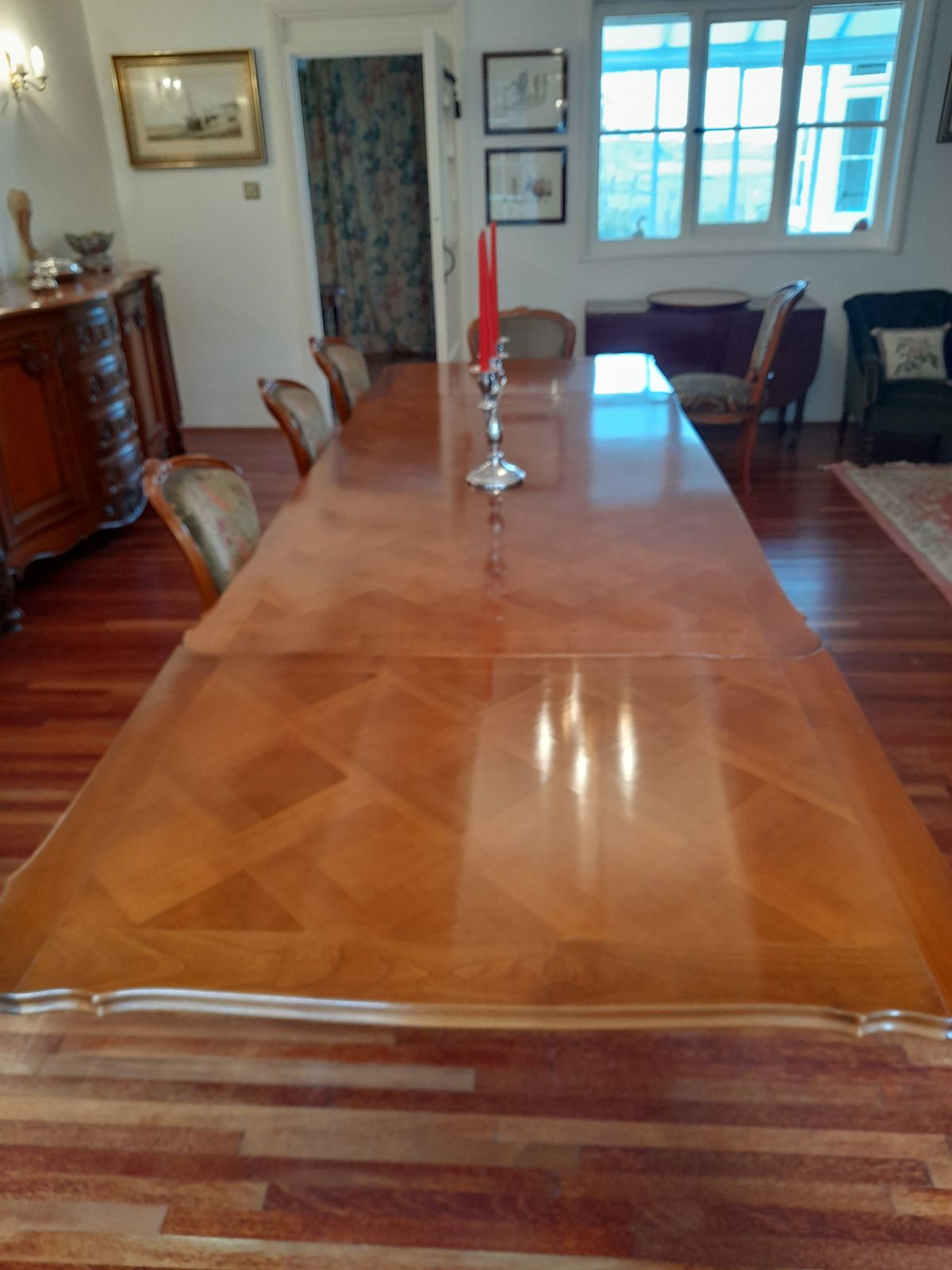 1950.0 Louis XV Style Extendable Parquet Dining Table And 8 Chairs. photo