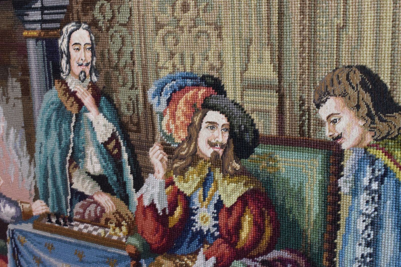 French Tapestry Depicting Figures Playing Chess In The French Court In A Fabulous Gilt Frame photo for sale