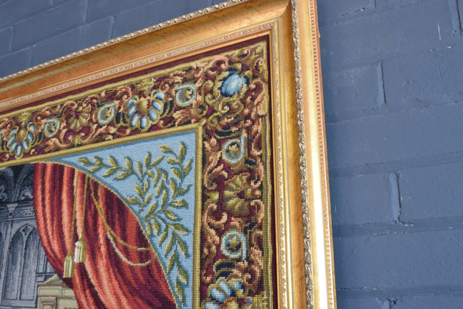 French Tapestry Depicting Figures Playing Chess In The French Court In A Fabulous Gilt Frame photo vinterior