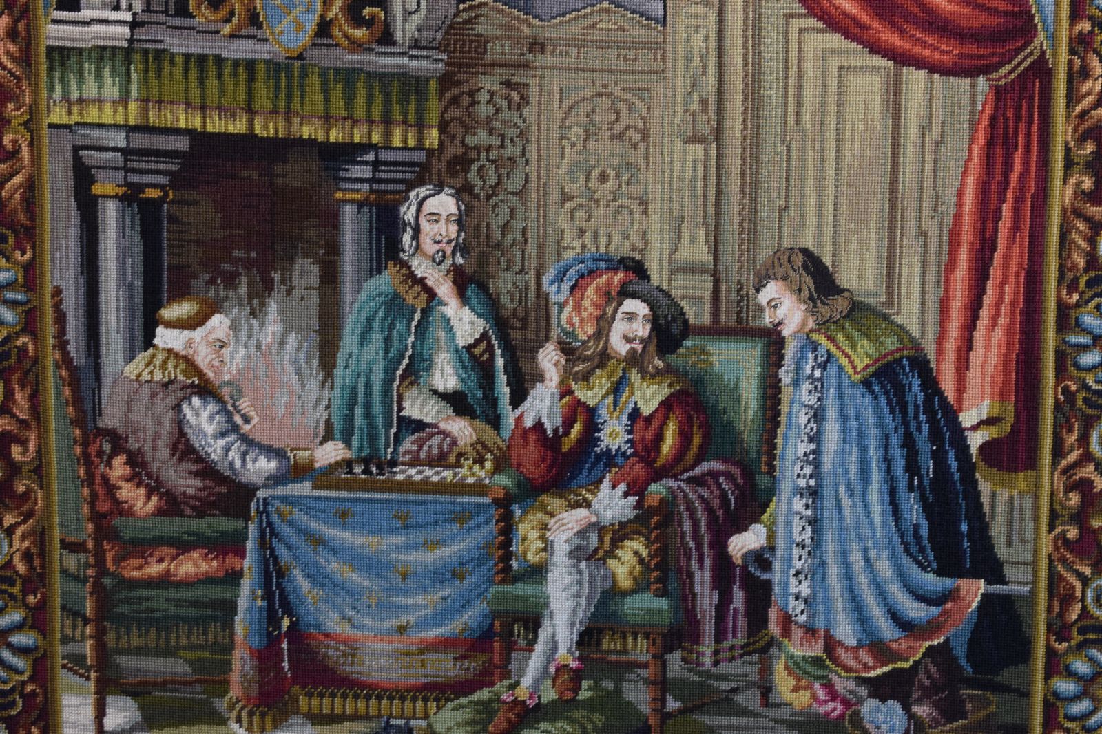 photo for sale French Tapestry Depicting Figures Playing Chess In The French Court In A Fabulous Gilt Frame