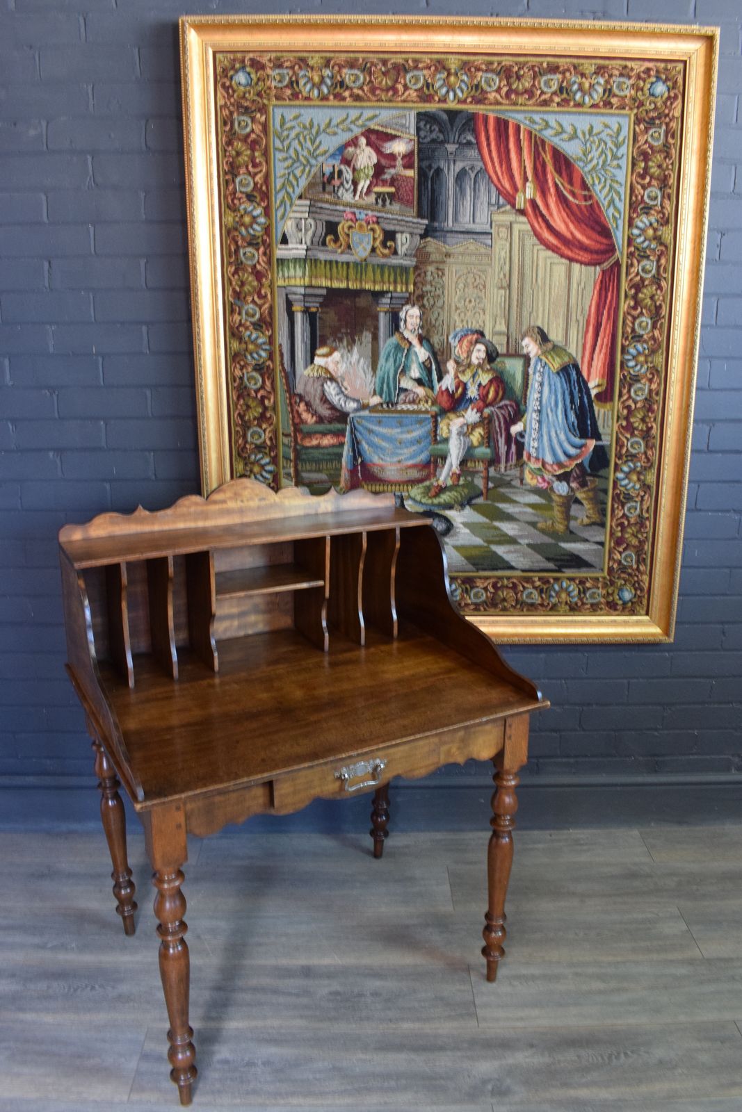 Art French Tapestry Depicting Figures Playing Chess In The French Court In A Fabulous Gilt Frame photo