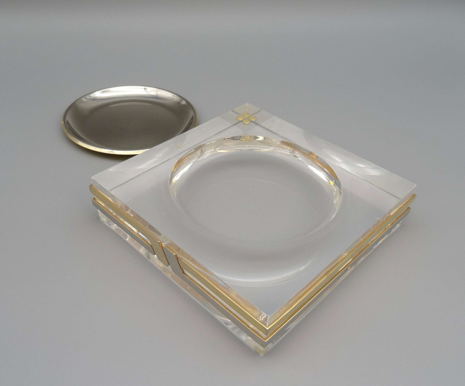 Mid Century Minimalist Clear Acrylic Lucite & Chrome Catch All Bowl Trinket By Felice Antonio Botta photo vinterior