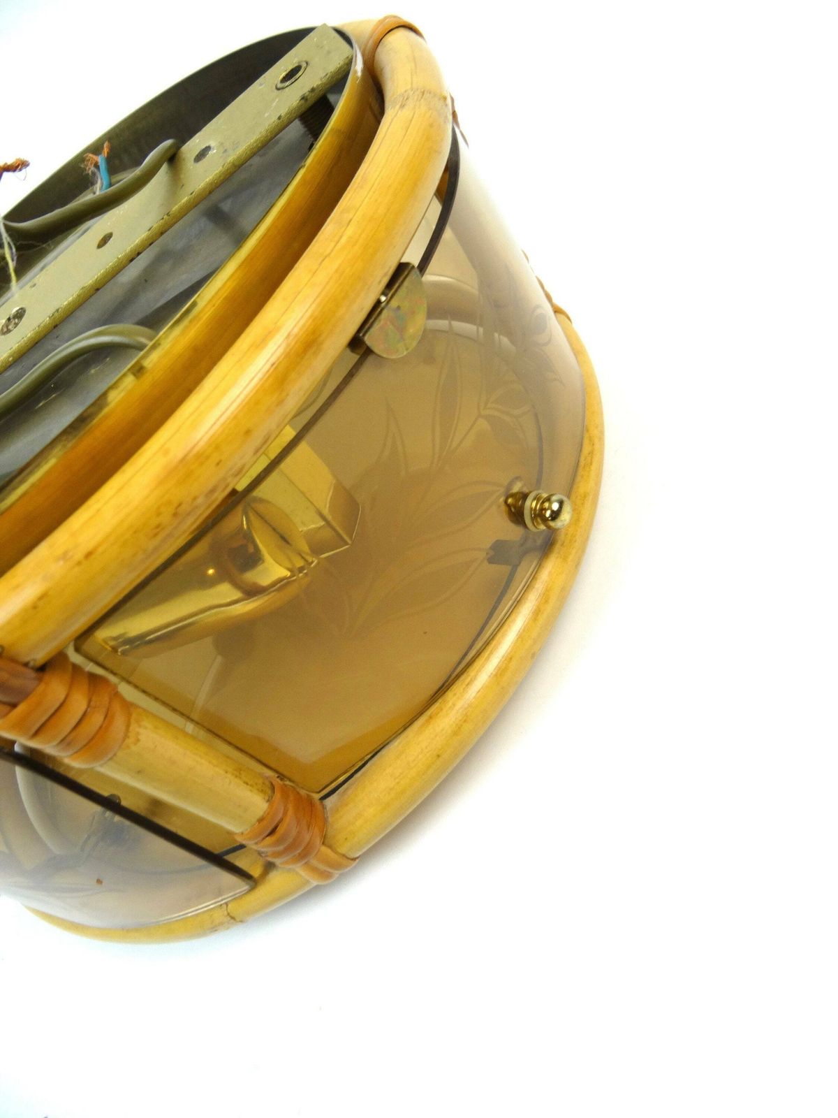 Beautiful Hollywood Regency Bamboo Glass Brass Ceiling Lamp Italy 1960 photo vintage