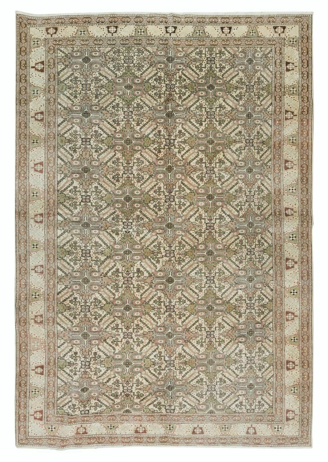 6.3x9.4 Ft Handmade Turkish Area Rug, Vintage Floral Wool Carpet
