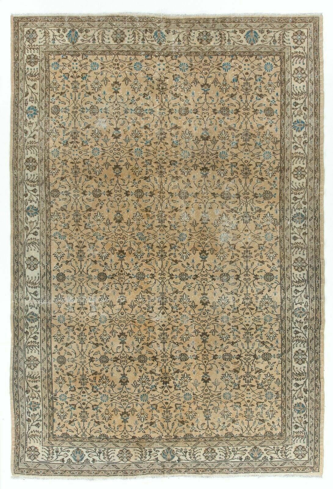 7.5x11 Ft Large Hand Knotted Vintage Anatolian Wool Area Rug With Floral Design