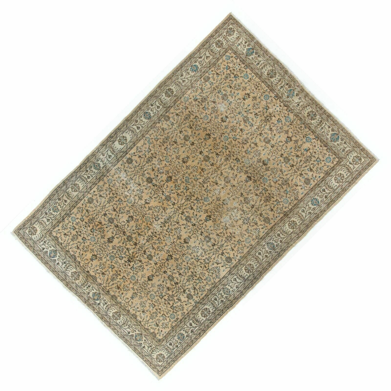 7.5x11 Ft Large Hand Knotted Vintage Anatolian Wool Area Rug With Floral Design photo vinterior