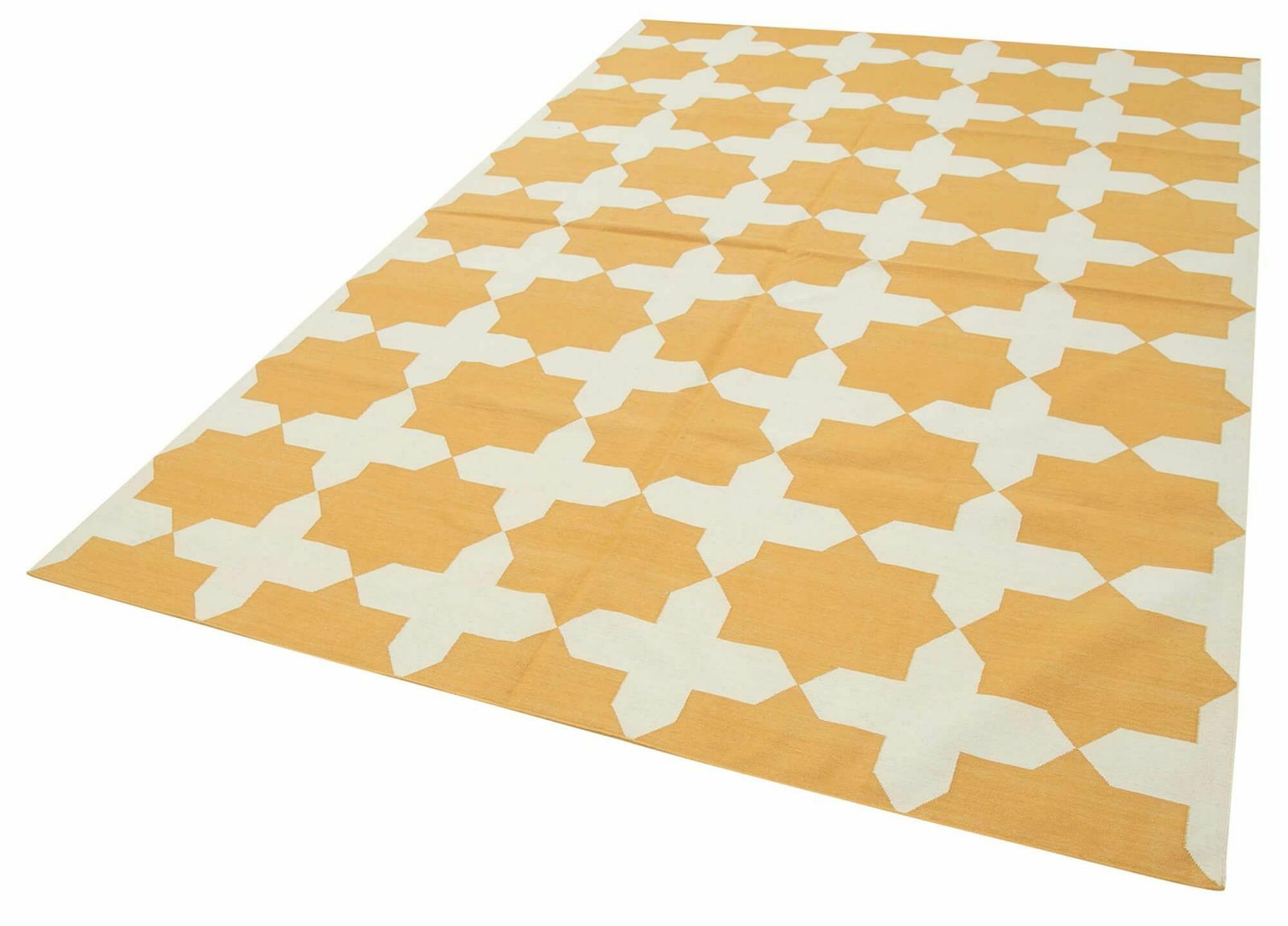 6x9 Yellow Dhurrie Rug, Oriental photo for sale