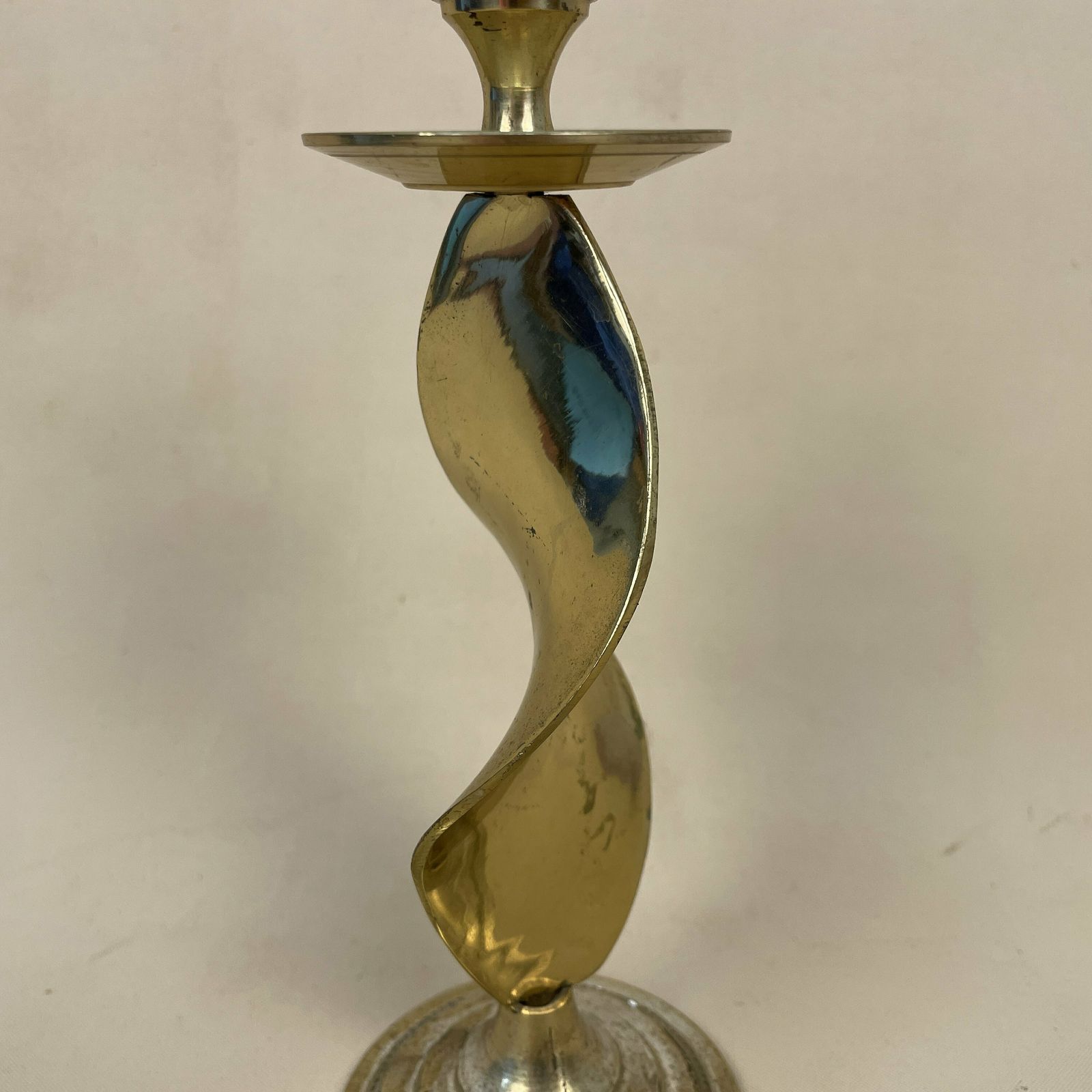 Antique Gold Brass Metal Candlestick Candle Stick Vintage Column Taper Dinner Twisted Twist Round Base Ornate Pattern Base photo 55.0