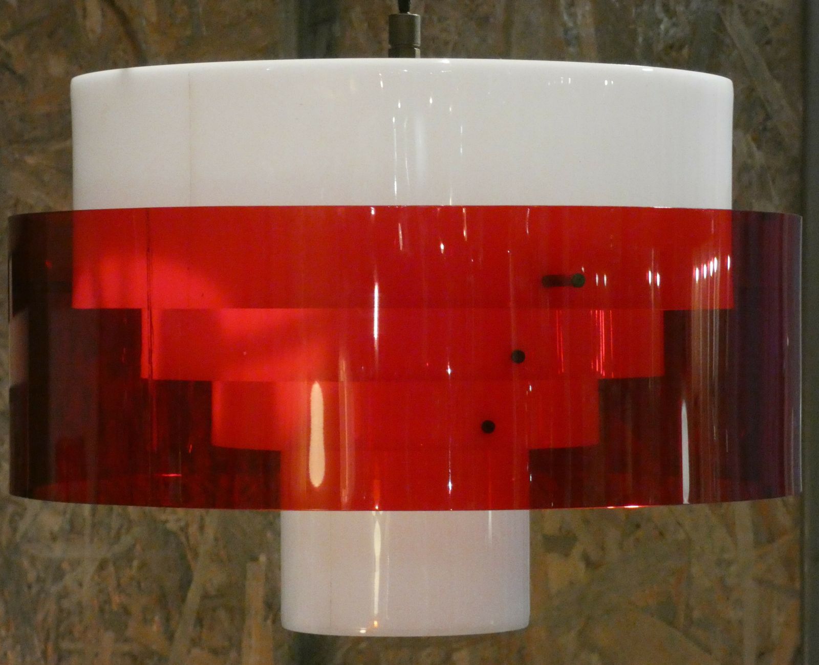 1960s Stilnovo Mid Century Italian Pendant Lamp In White And Red Methacrylate And Brass By Stilux photo Lighting
