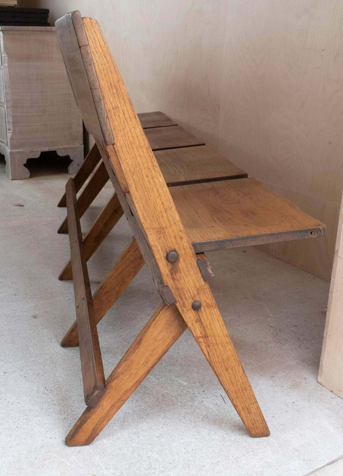 Vintage Campaign Folding Oak 4 Seater Bench. English C.1920 photo vinterior