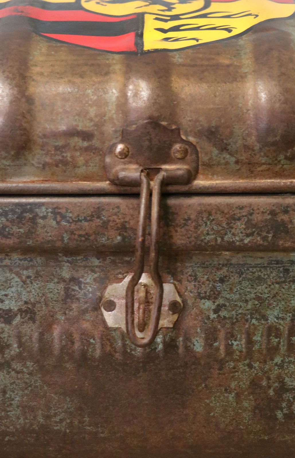 A Lovely Vintage Metal Trunk Which Has Been Later Hand Sign Written With The Porsche Emblem. photo vintage