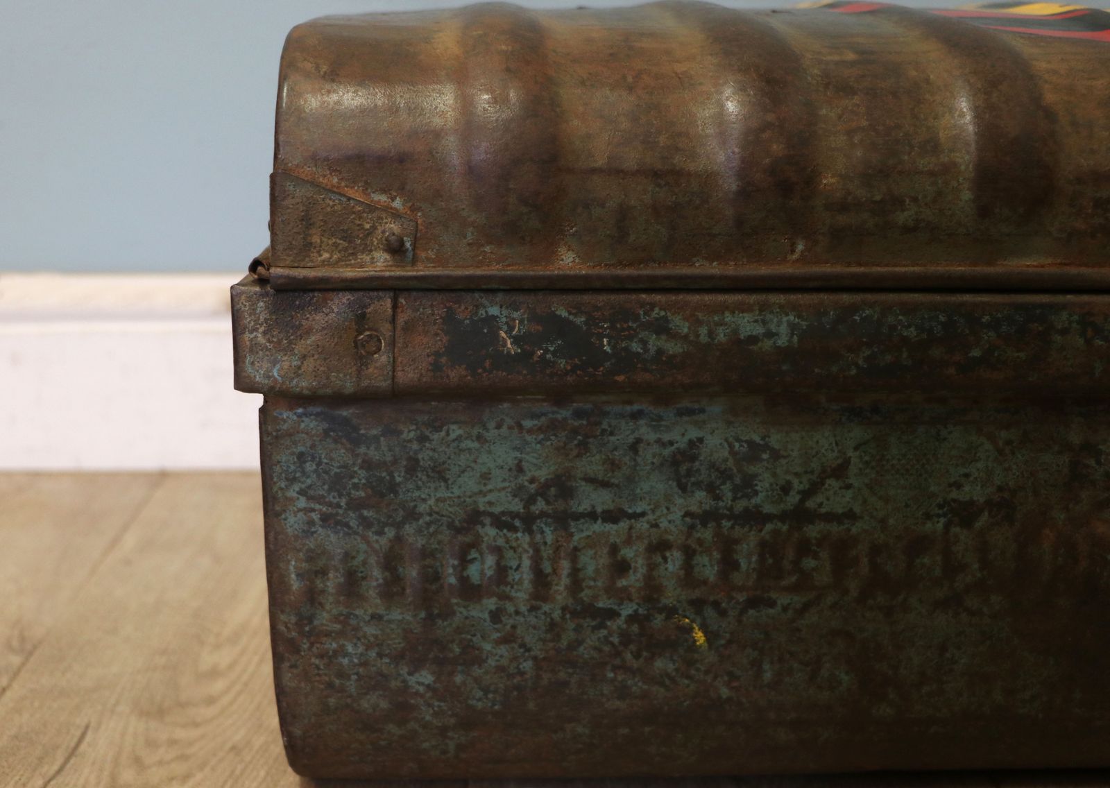 photo for sale A Lovely Vintage Metal Trunk Which Has Been Later Hand Sign Written With The Porsche Emblem.