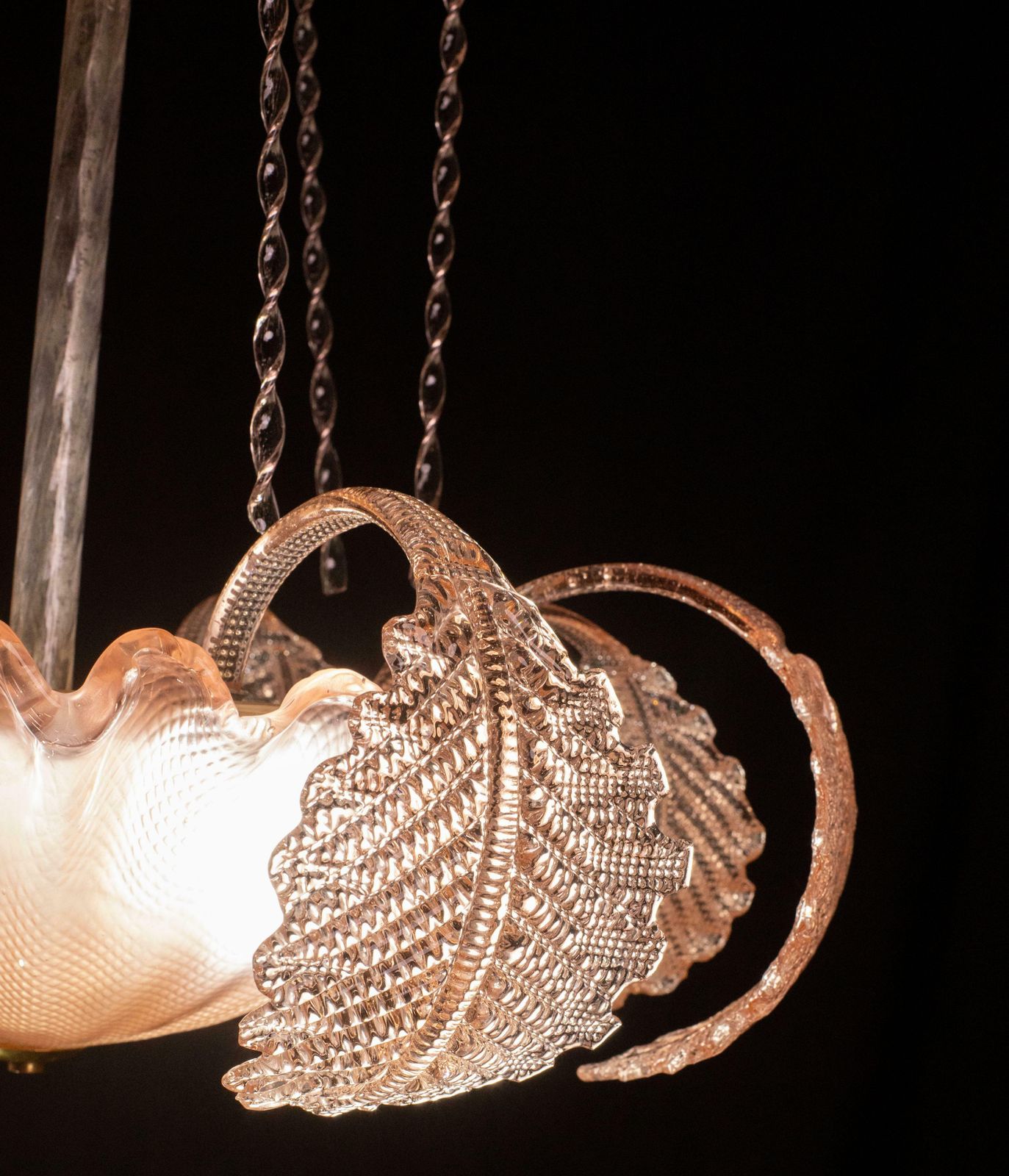 Pink Art Decò Barovier E Toso "Fountain" Pendant Light, Murano Glass, 1940s photo for sale