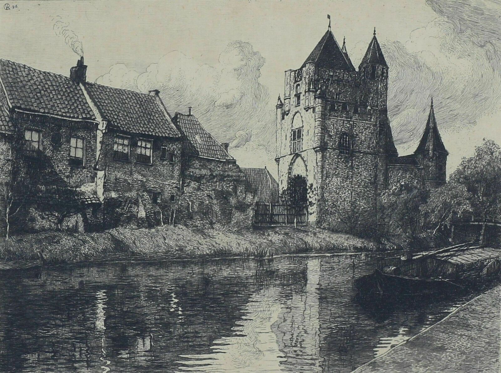 Etching Of The Amsterdam Gate Haarlem. Monogram Similar To Theo Van Rysselberghe photo furniture