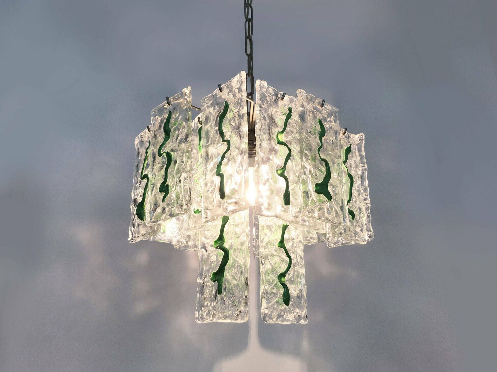 Mid Century Italian Chandelier With Hanging Glass Plates Green Decor photo furniture