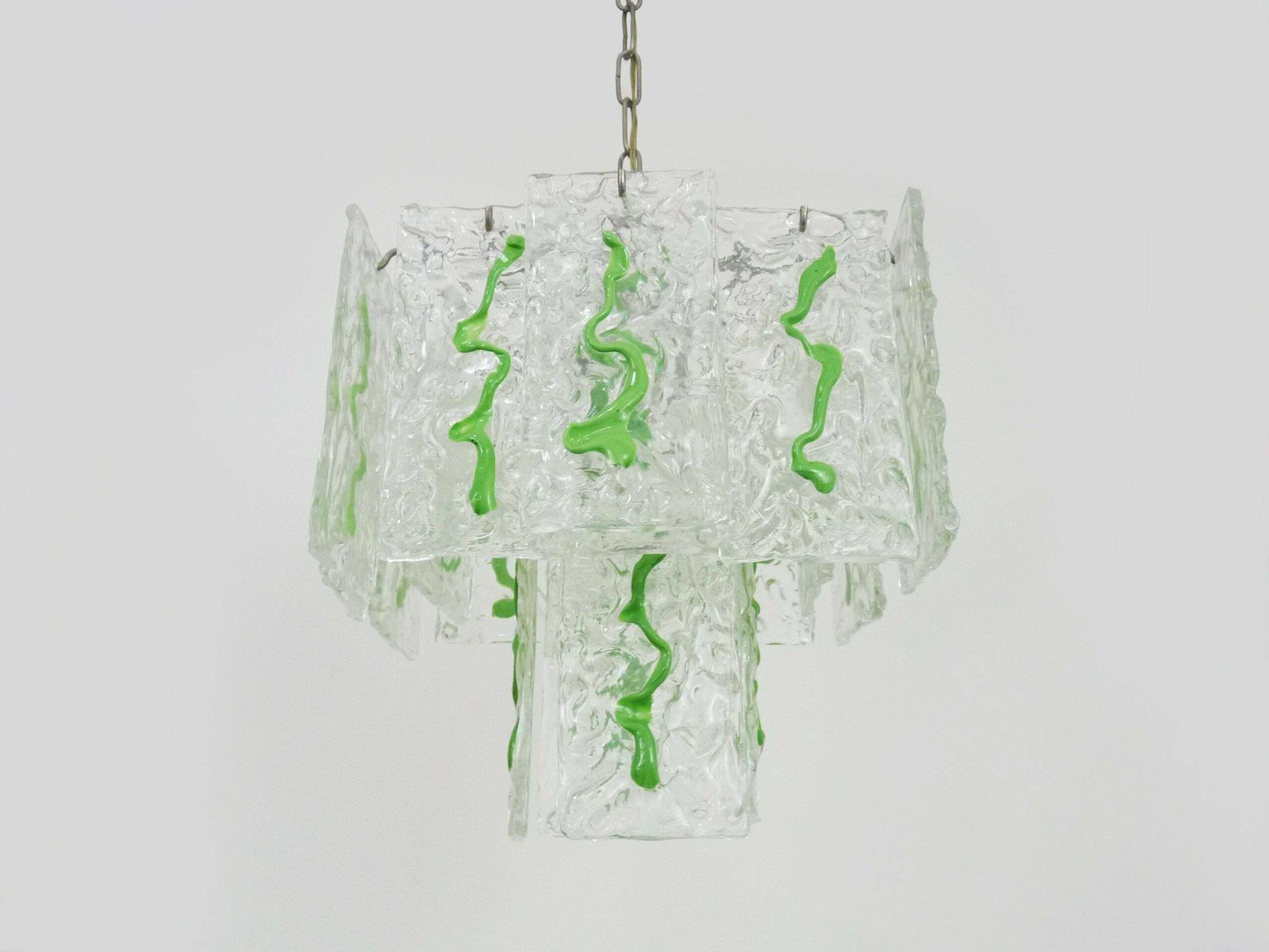 Mid Century Italian Chandelier With Hanging Glass Plates Green Decor photo 711.0