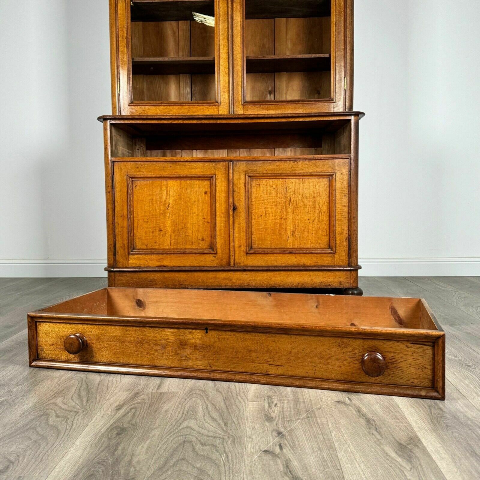 2250.0 Antique 19th Century Golden Oak Bookcase On Cupboard Of Finest Quality photo