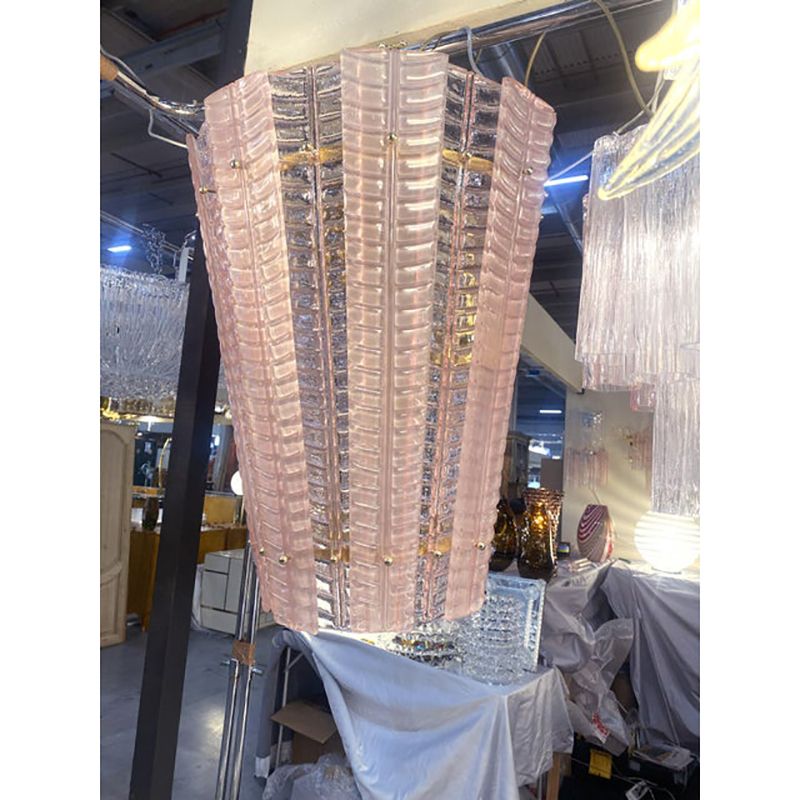 Lantern In Pink Transparent And Sanded Murano Glass In Barovier E Toso Style photo furniture