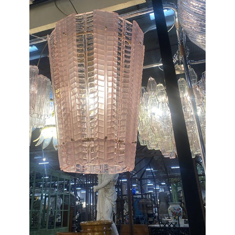 Lantern In Pink Transparent And Sanded Murano Glass In Barovier E Toso Style photo vintage