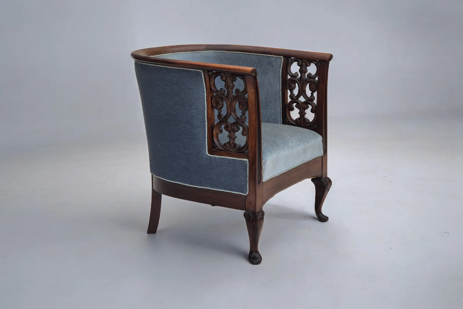 1950s, Danish Lounge Chair, Original Condition, Light Blue Furniture Velour.