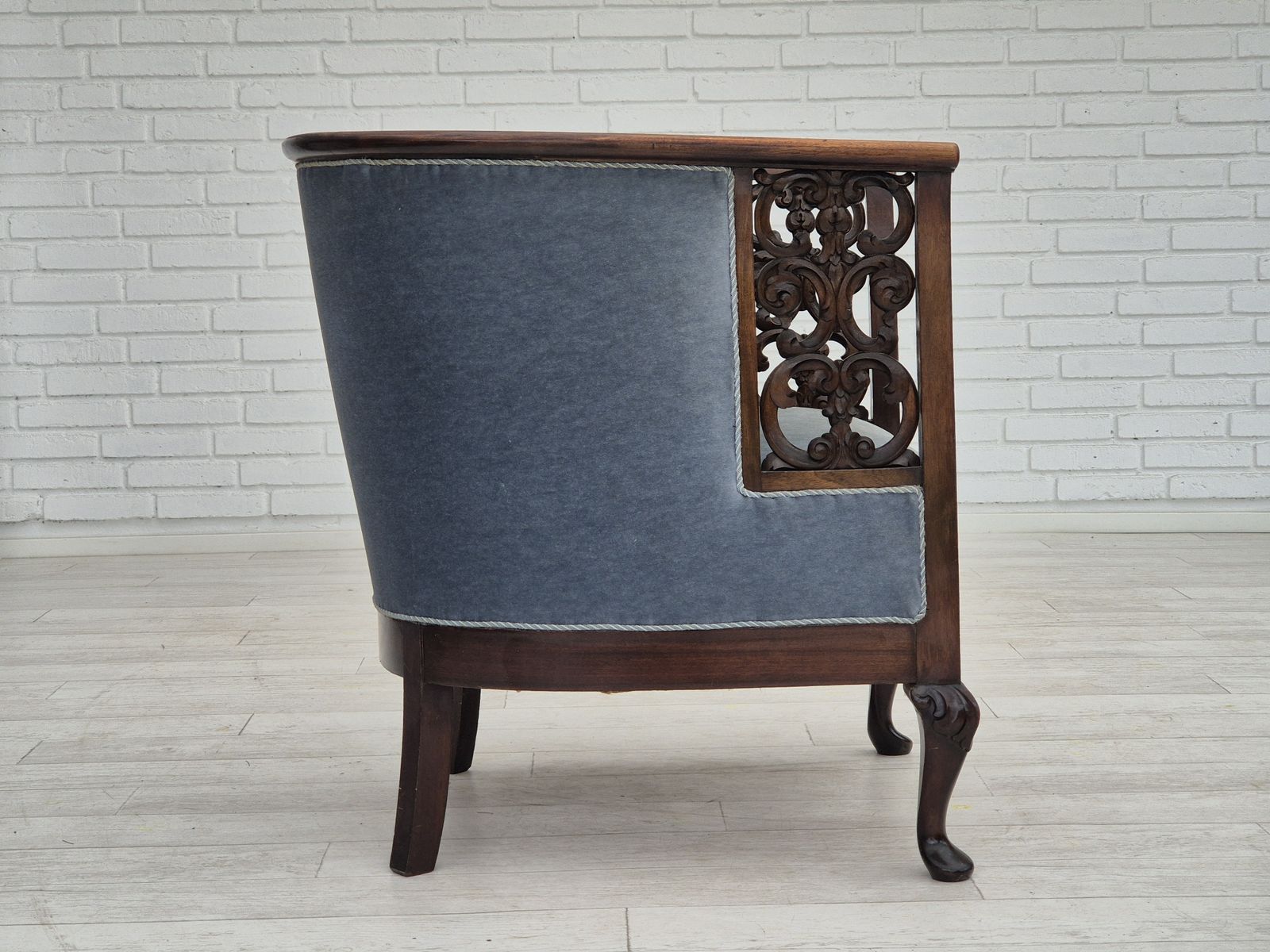 1950s, Danish Lounge Chair, Original Condition, Light Blue Furniture Velour. photo Furniture