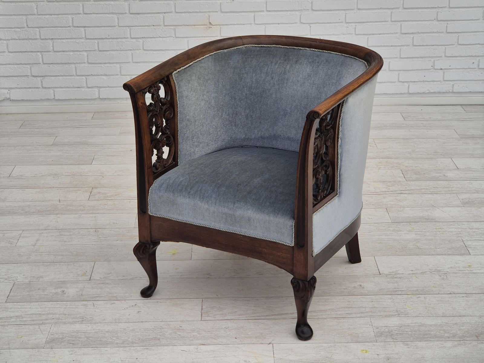 1450.0 1950s, Danish Lounge Chair, Original Condition, Light Blue Furniture Velour. photo