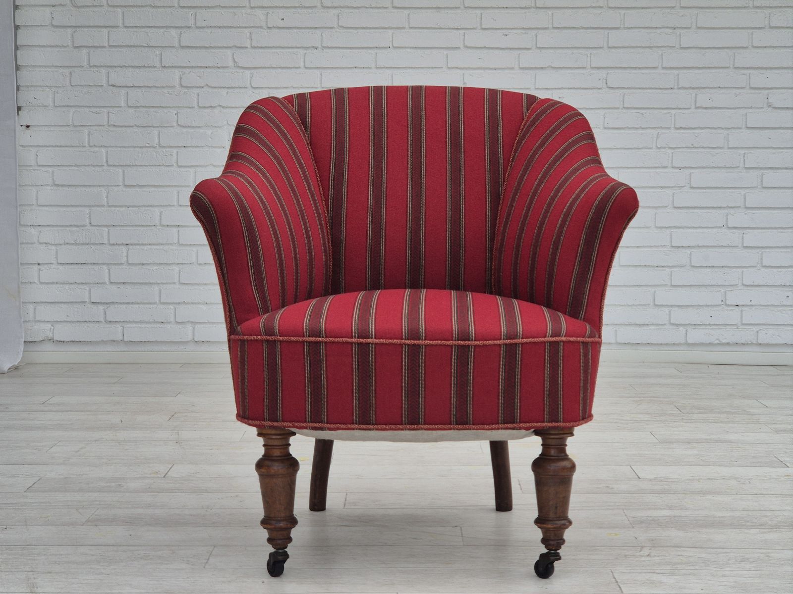 1950s, Danish Lounge Chair, Original Condition, Red Furniture Wool. photo vintage