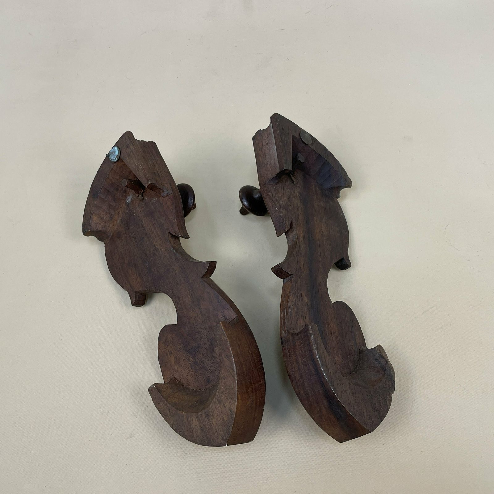Antique Indonesian Shoes Wooden Wall Coat Room Hanger Rack Hook Brown Hooks Mud Room Hallway Storage Hat Wood Fish Handmade Asian photo vintage