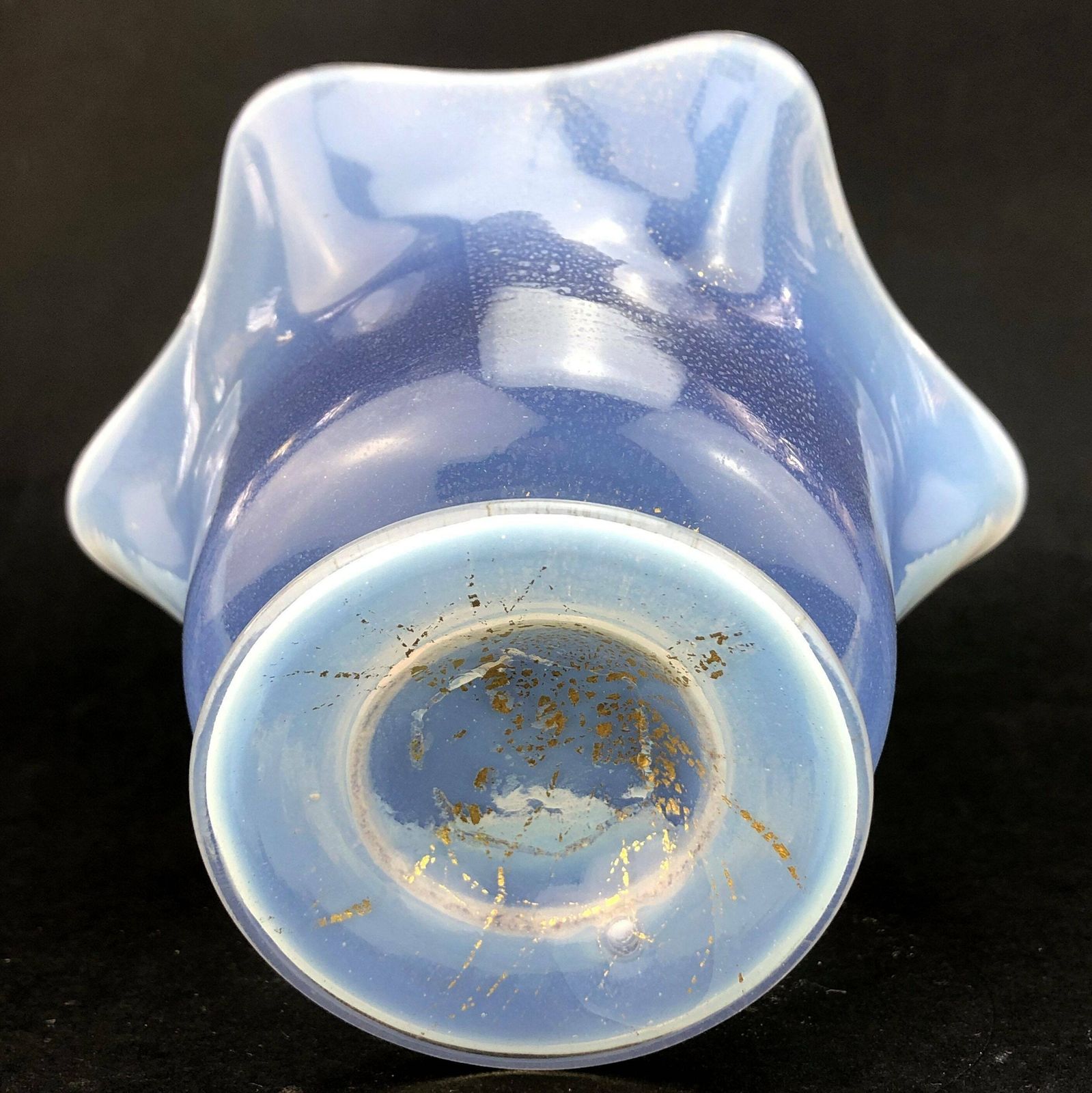 photo for sale Fine Antique Murano Opalescent White Fluted Glass Dish With Gold Inclusions Salviati C1880