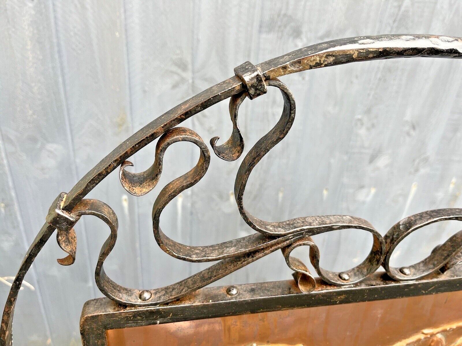 Antique Arts & Crafts Aesthetic Movement Copper & Wrought Iron Fire Guard Screen photo vinterior