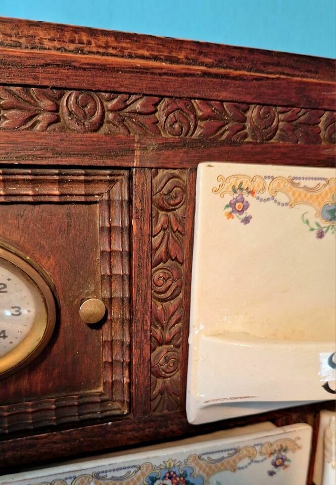 Antique Dutch Spice Cabinet Made In Belgium With Hand Painted Ceramic Drawers photo vinterior