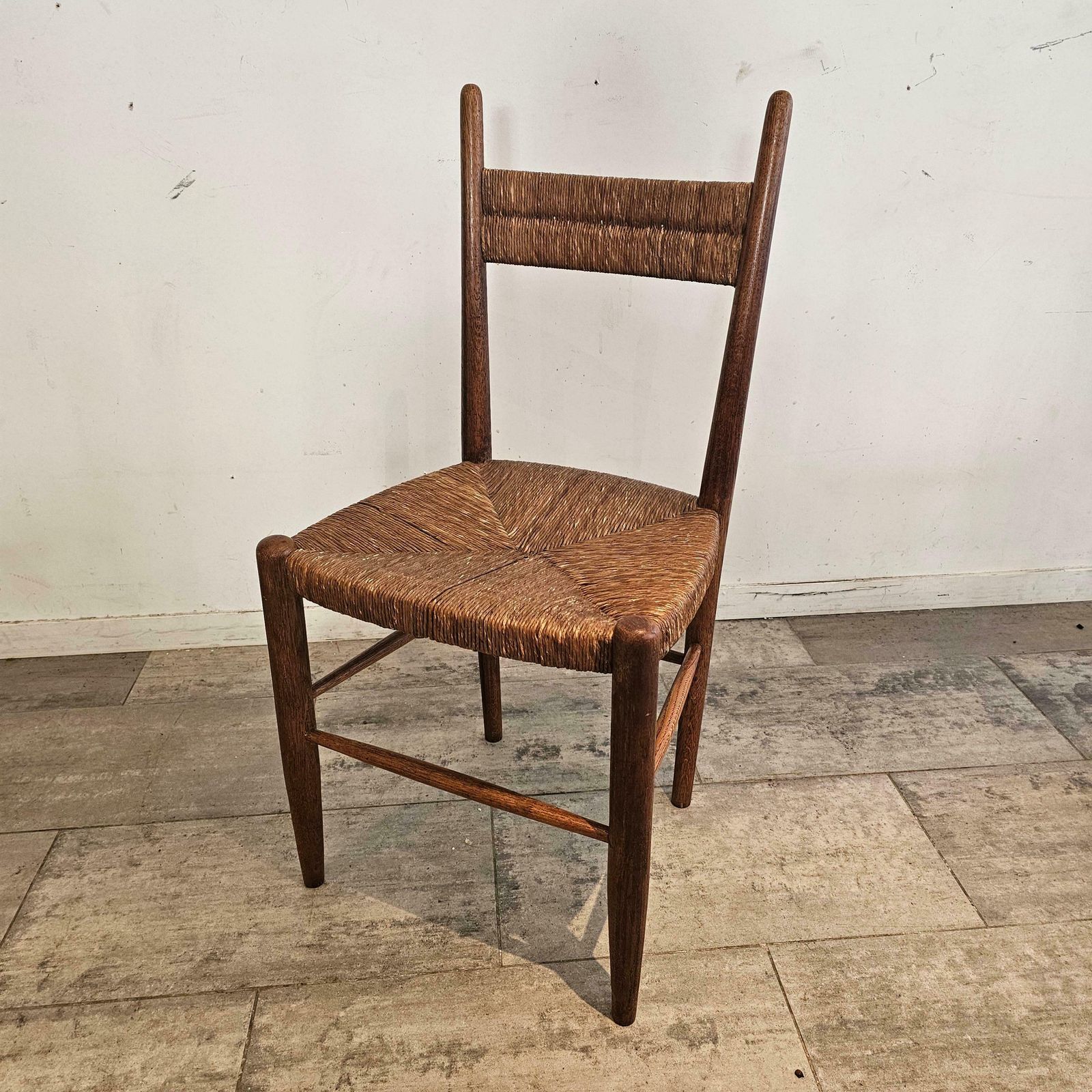 Set Of 6 French Chairs In Teak And Straw Woven Seatings photo 1973.0