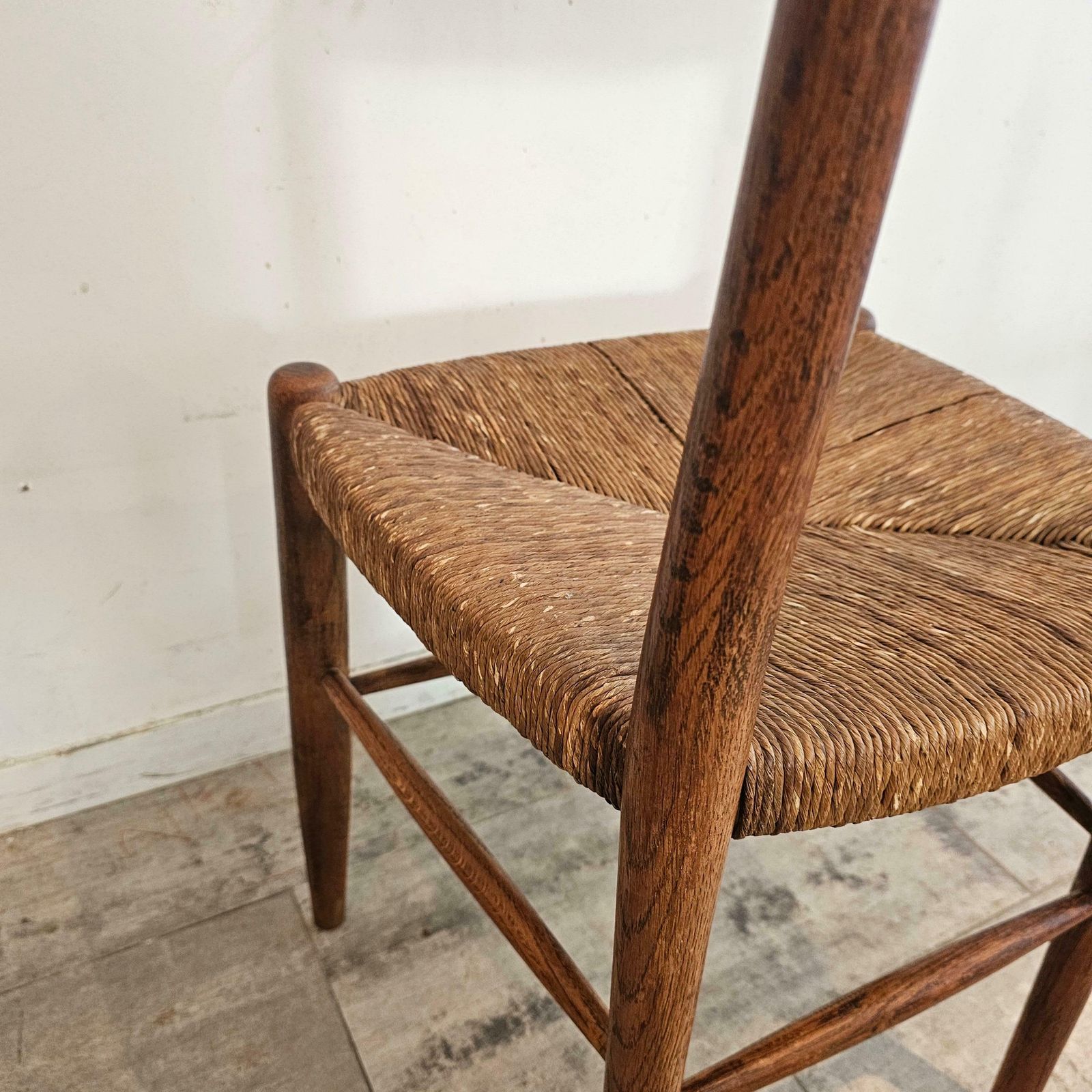 Set Of 6 French Chairs In Teak And Straw Woven Seatings photo vintage