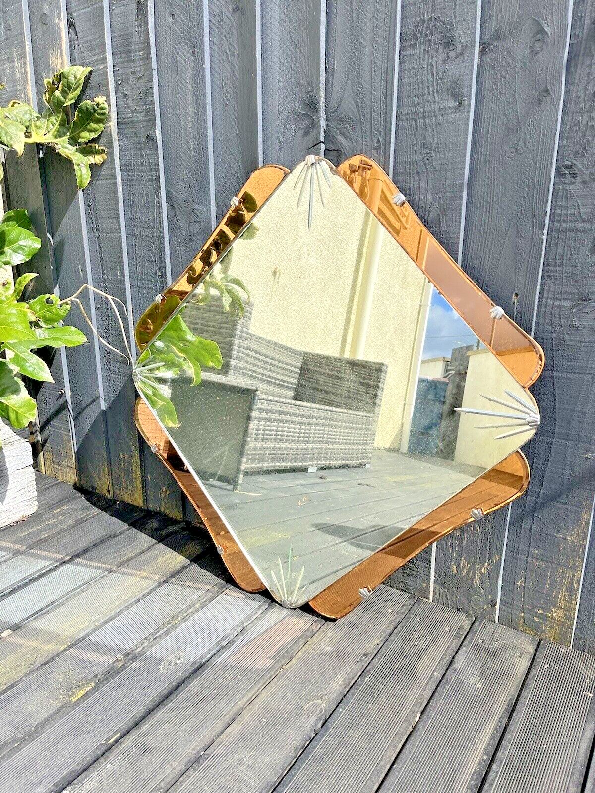 Huge 28" Beautiful 1930's Art Deco Over Mantel Mirror Copper Peach Starburst photo Home Decor