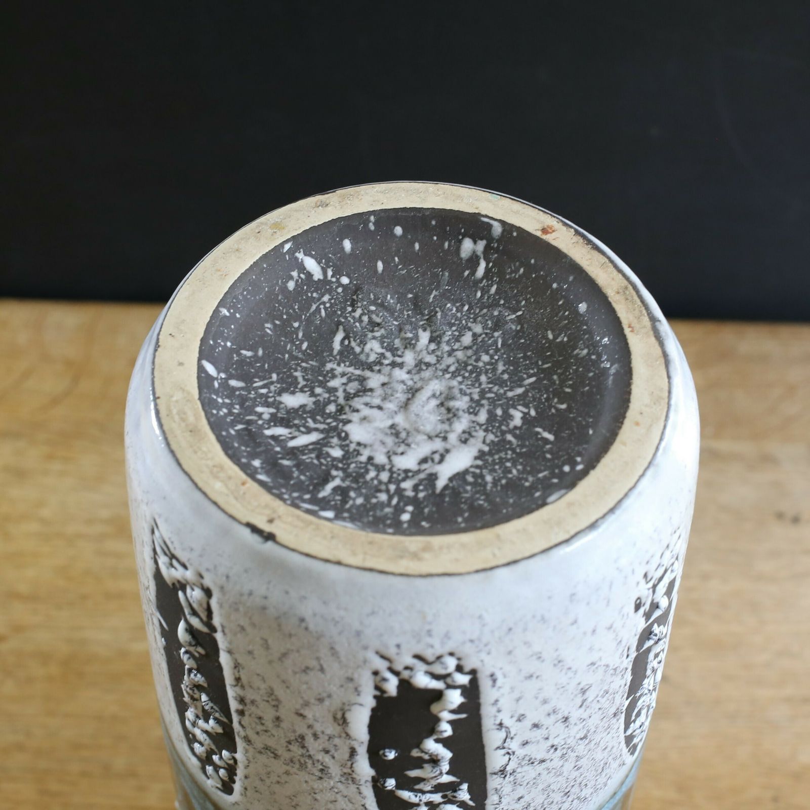 West German Pottery Vase Scheurich Mid Century Modern White And Blue Fat Lava Glaze 1960s photo for sale