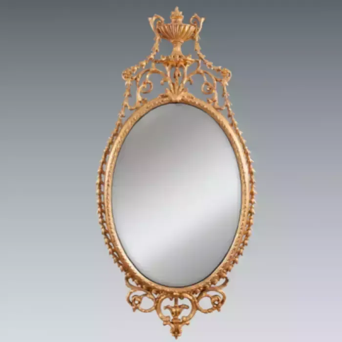 An Elegant George III Giltwood And Carton Pierre Oval Pier Glass, Late 18th Century