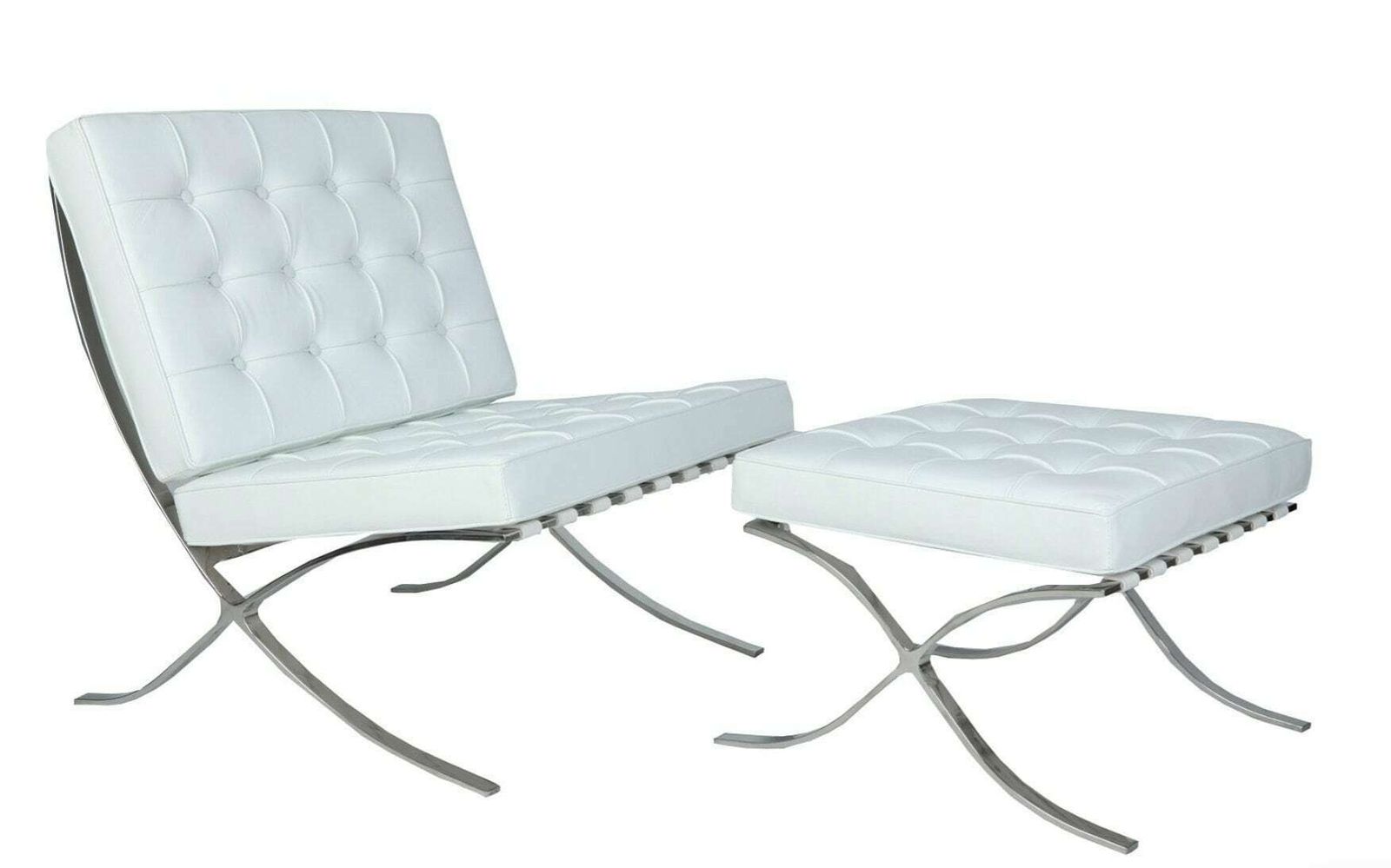 photo for sale Mid Century Style Leather Hand Upholstered Chair And Footstool.