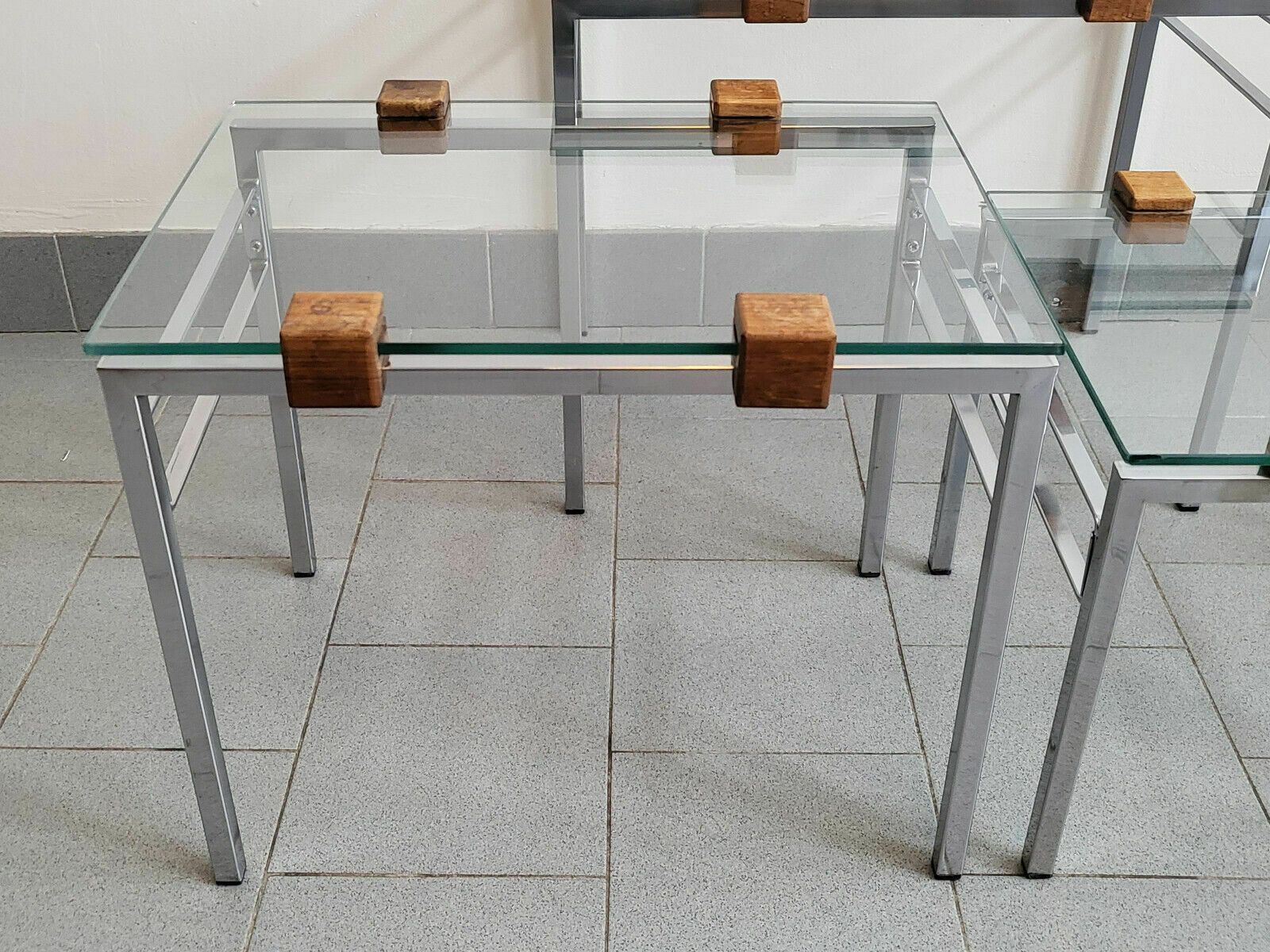 Set Of 3 Vintage Scandinavian Nest Of Tables 1960 Teak Steel & Glass 60s 1960s photo vintage