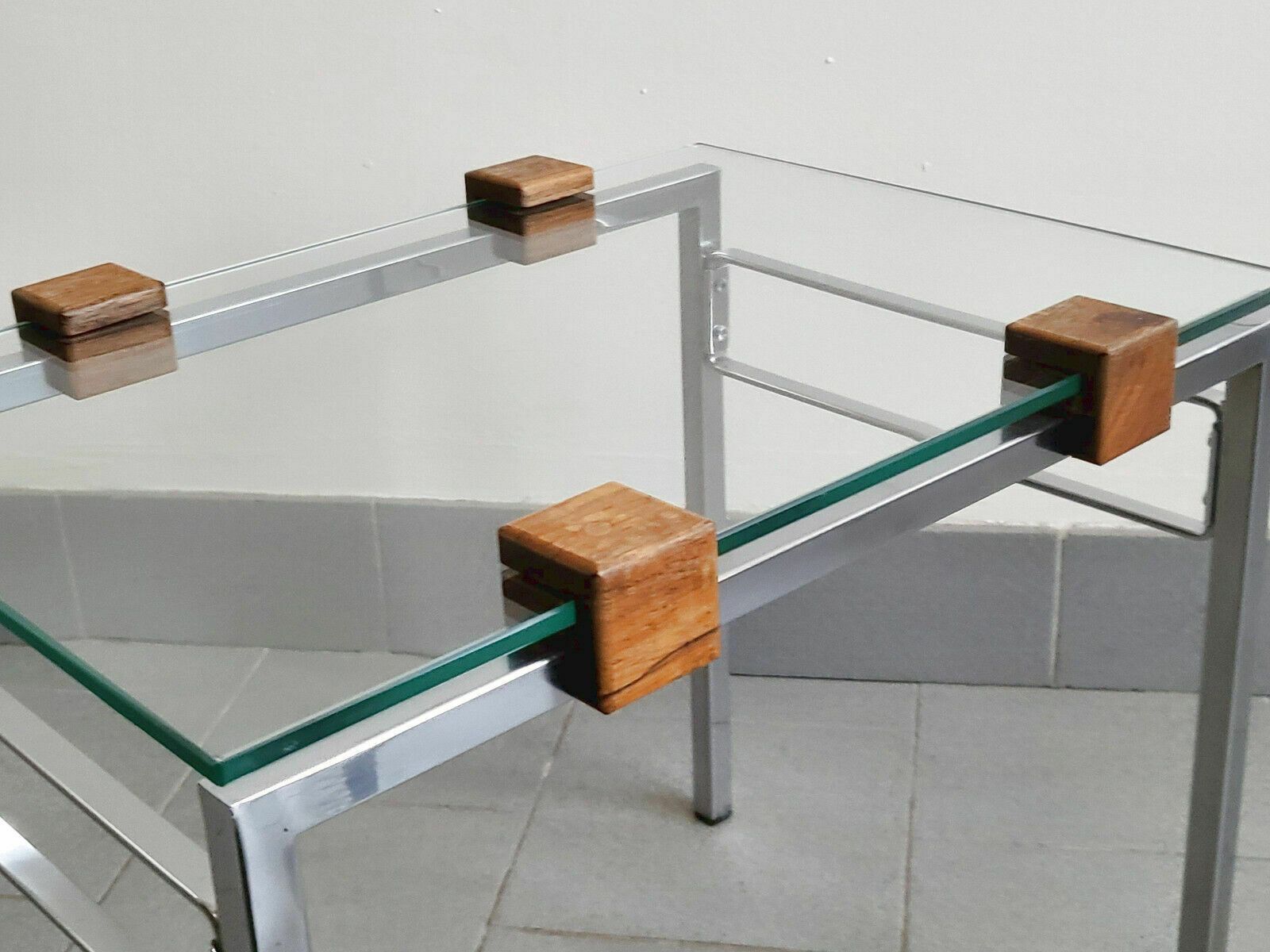Furniture Set Of 3 Vintage Scandinavian Nest Of Tables 1960 Teak Steel & Glass 60s 1960s photo