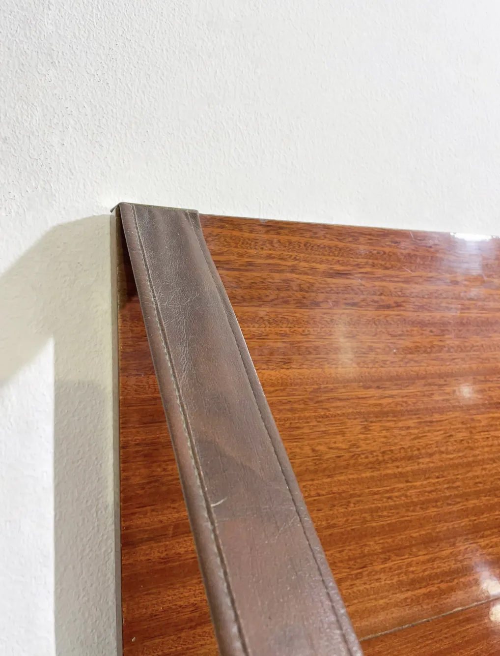 Mid Century Wood, Leather And Brass Shelve, Italy, 1960s – 2 Available photo for sale